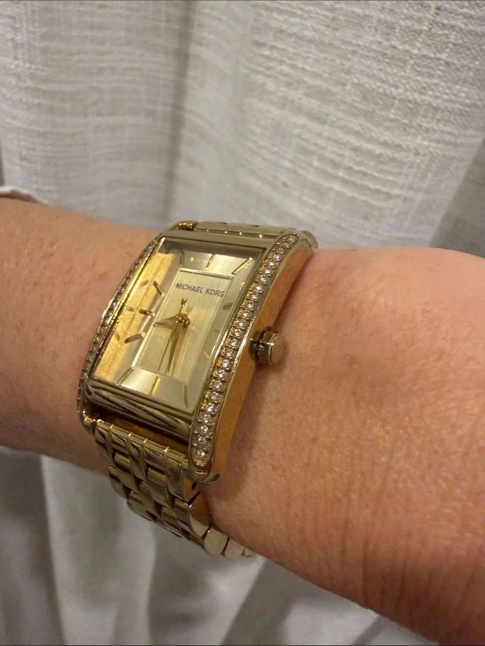 Michael Kors Gold Crystal-Trim Rectangular Bracelet Watch